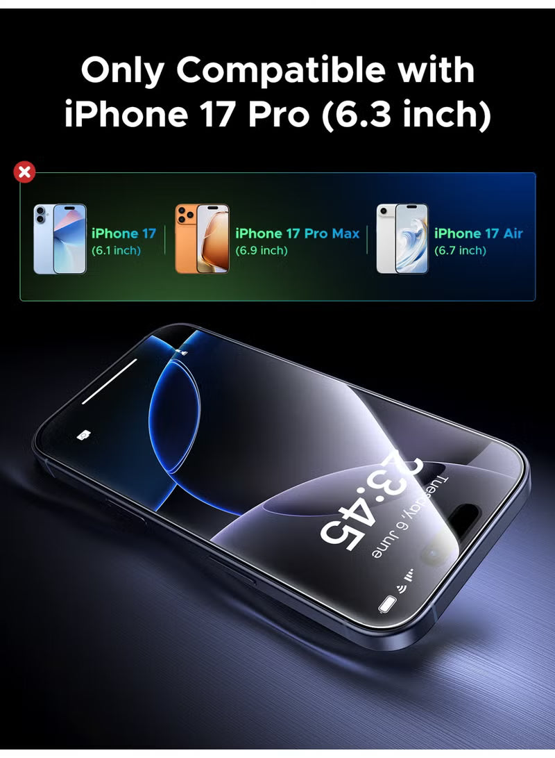 2-Pack for iPhone 17 Pro Screen Protector, 9H Hardness, Military-grade Shockproof, Ultra HD Clear Tempered-Glass with Easy Installation Tool, Anti-Fingerprint, Scratch Resistant, Case Friendly -