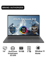 ASUS Zenbook A14 14" Laptop – Qualcomm Snapdragon X2 Elite, 16GB RAM, 1TB PCIe Gen 4 SSD, Qualcomm UMA Graphics, Windows 11 Home, Matte Gray