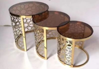 Nesting Coffee Table Set – B-01# (Gold & Smoked Glass)