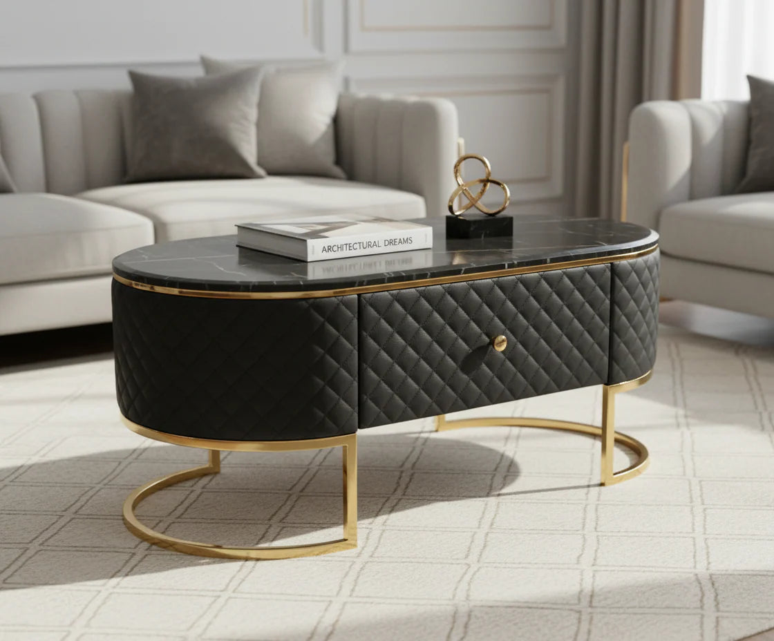 Coffee Table & TV Cabinet Set – B-68# (Luxury Black & Gold)