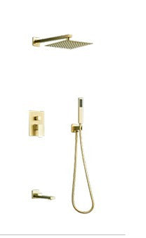 Premium Brushed Gold Concealed Rain Shower Set with Hand Shower & Wall Spout