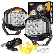 Auxbeam V-Max Series 5 Inch 168W 16440LM Combo Beam Side Shooter LED Round Pod Lights with Amber DRL