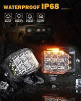 Auxbeam V-Max Series 5 Inch 168W 16440LM Combo Beam Side Shooter LED Round Pod Lights with Amber DRL