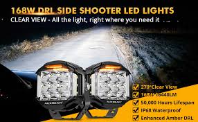 Auxbeam V-Max Series 5 Inch 168W 16440LM Combo Beam Side Shooter LED Round Pod Lights with Amber DRL