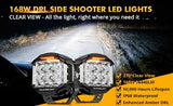 Auxbeam V-Max Series 5 Inch 168W 16440LM Combo Beam Side Shooter LED Round Pod Lights with Amber DRL