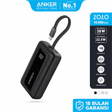 Anker Zoloe Powerbank 20K,30W,Built -IN USB-C & Lightning Cable(A1681H11) -Black