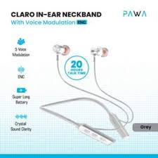 PAWA CLARO IN-EAR ENC NECKBAND WITH VOICE MODULATION-GREY