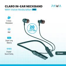 PAWA CLARO IN-EAR ENC NECKBAND WITH VOICE MODULATION-GREEN