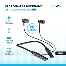 PAWA CLARO IN-EAR ENC NECKBAND WITH VOICE MODULATION-BLACK