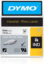 DYMO HEAT SHRINK TUBING BLACK ON WHITE