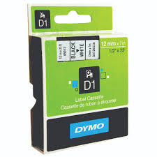 DYMO TAPE 12MM X7 MMM BLACK ON WHITE