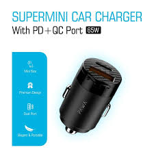 PAWA SUPERMINI DUAL PORT CAR CHARGER 65W WITH BRAIDED TYPE-C TO LIGHTENING CABLE-BLACK PW -PDTCN65WL