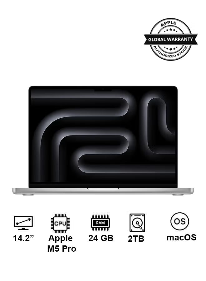New 2026 Apple MacBook Pro MJLV4 14.2-Inch Liquid Retina XDR, M5 Pro 15-Core CPU & 16-Core GPU, 24GB RAM, 2TB SSD – Silver
