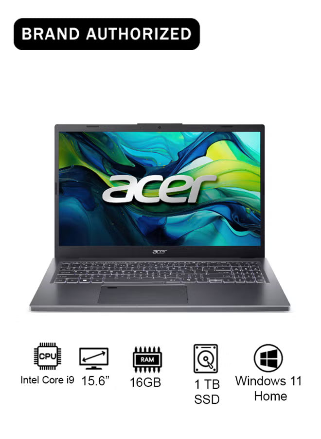 Acer Aspire A15 Laptop 13th Gen Intel Core i9-13900H, 16GB LPDDR5, 1TB SSD, Intel Iris Xe Graphics, 15.6" FHD IPS Display – Steel Gray