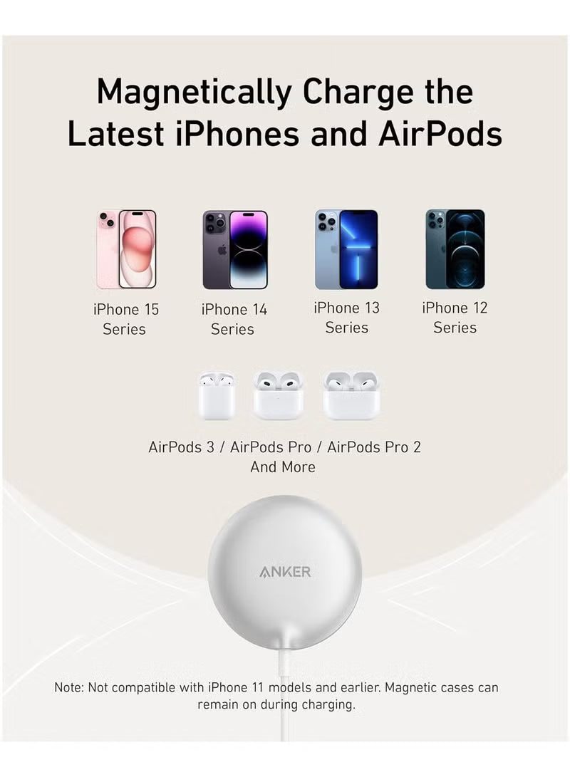 15W MagGo Ultra Fast iPhone Induction Charger (Pad), MagSafe Compatible, Qi2 Certified, for iPhone 16/16 Plus/Pro/Pro Max/15 Series (Mains Power Not Included)