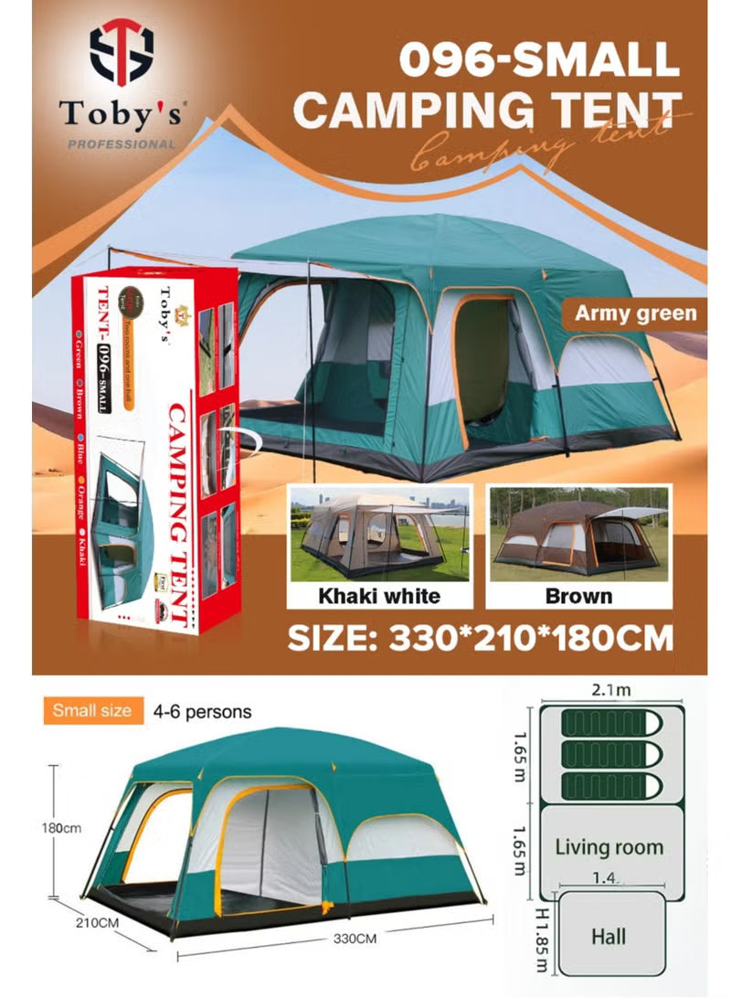 Toby’s New 4–6 Person Double Layer Outdoor Camping Tent – 330 × 210 × 180 cm Small Green Tent