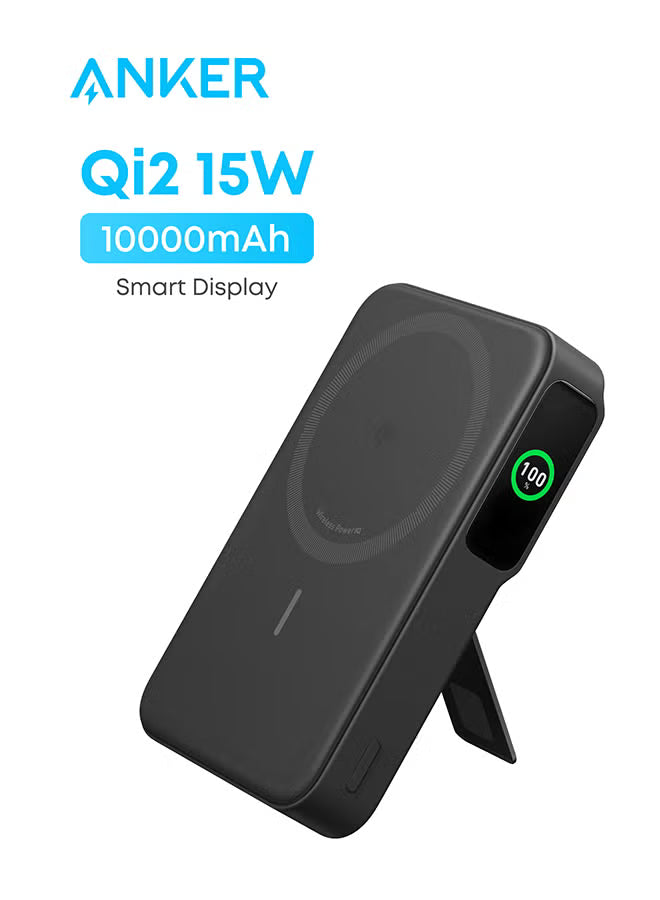MagGo Power Bank, Qi2 Certified 15W Ultra-Fast MagSafe-Compatible Portable Charger, 10,000mAh Battery Pack with Smart Display and Foldable Stand, For iPhone 17/1615/14 Only(USB-C Cable Include)