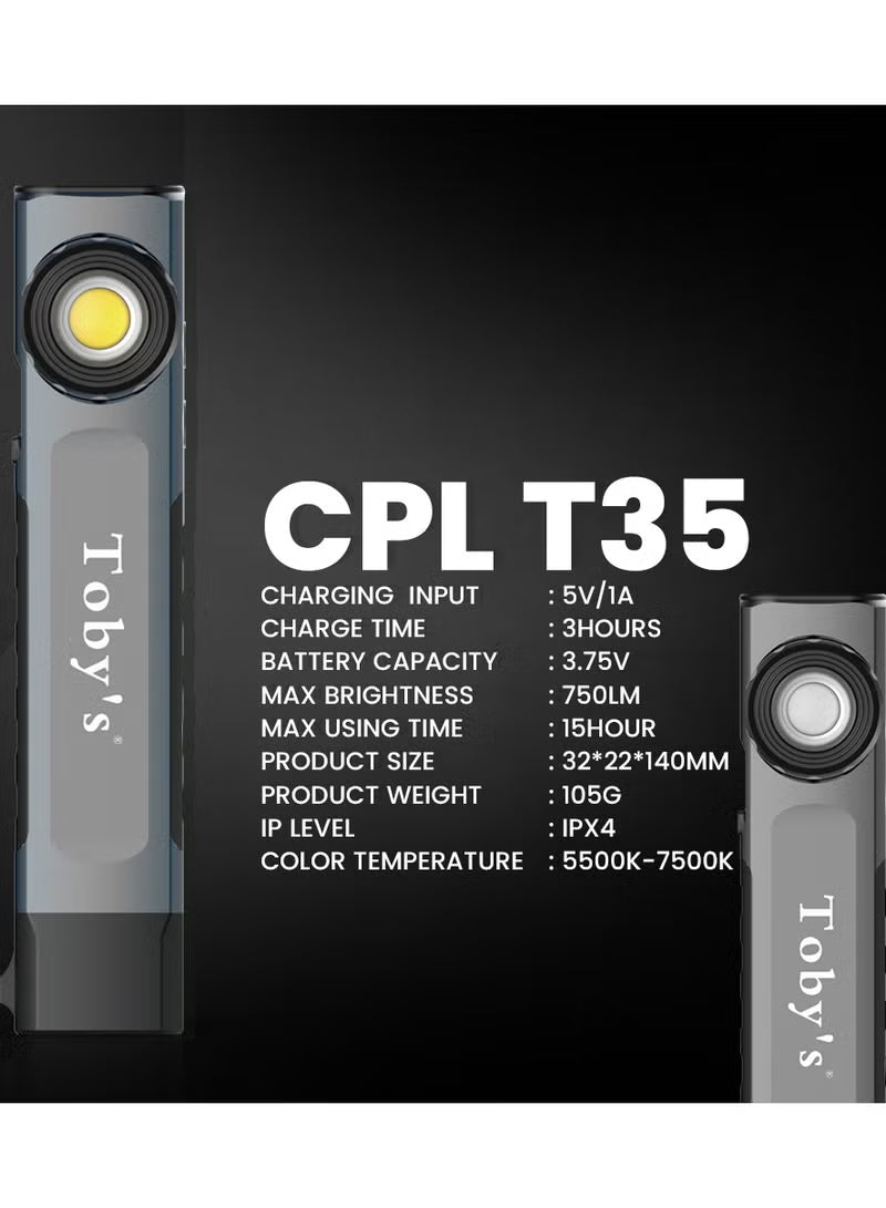 Toby’s CPL-T35 Magnetic Flat LED Work Light with COB Red & White Light, Type-C Rechargeable