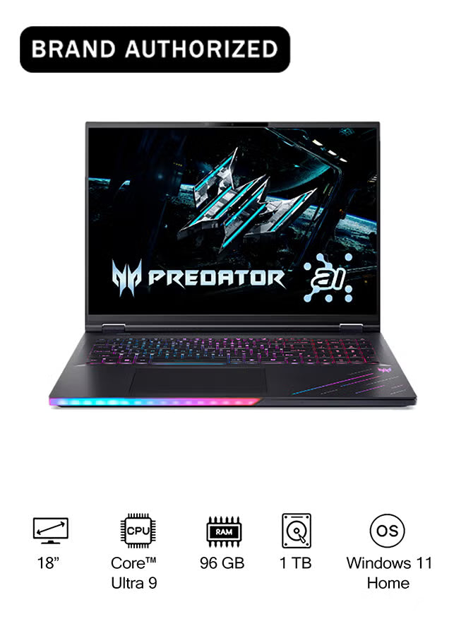 Acer Predator Helios PH18 18-Inch Gaming Laptop – Core Ultra 9-275HX, 96GB RAM, 1TB SSD, RTX 5080 16GB, Windows 11 Pro
