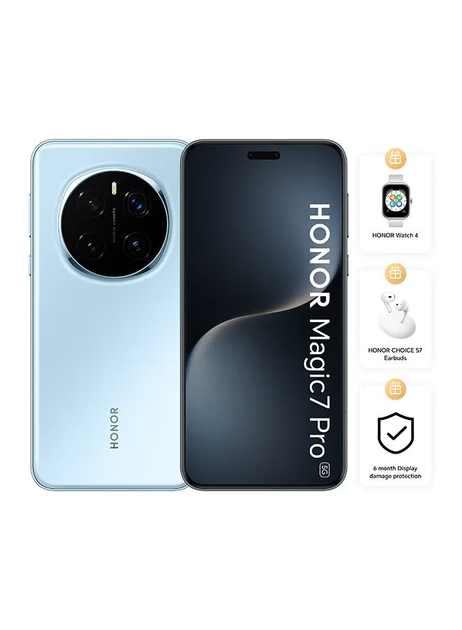 Magic 7 Pro Dual SIM 5G Breeze Blue 12GB RAM 512GB With Honor Watch 4 + Honor Choice S7 Earbuds + 6 Month Display Damage Protection - Middle East Version