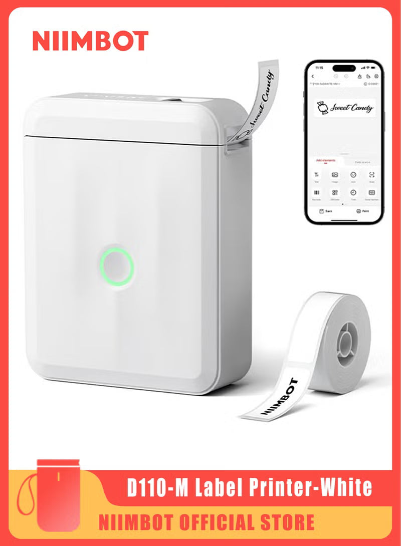 D110-M Bluetooth Thermal Label Printer with Tape 15mm – White