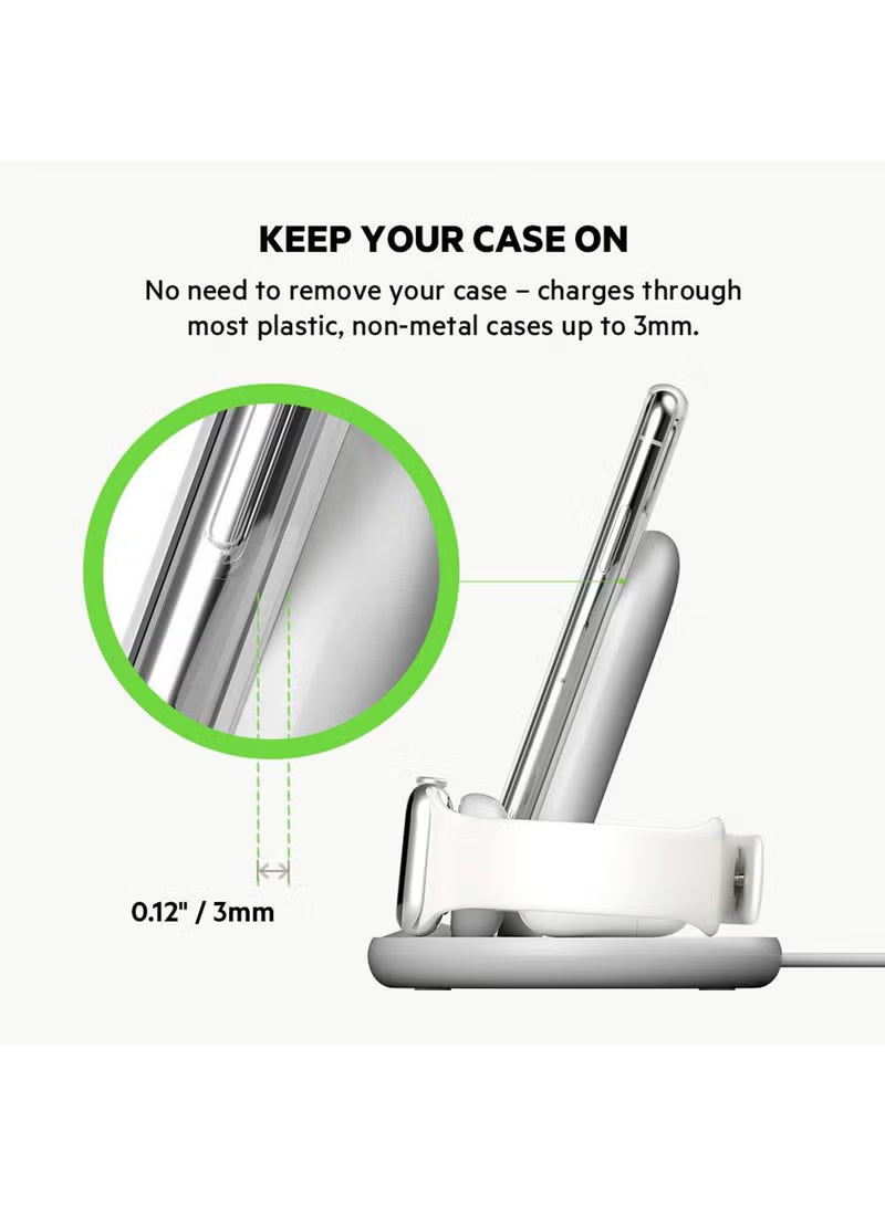 BoostCharge Pro 3-In-1 Wireless Charger - 7.5W Fast Qi Certified For iPhone 15/14/13/12/11 Series, Earlier Models, Apple Watch Series 5/4/3/2/1, Airpods Pro And QI Enabled Devices White