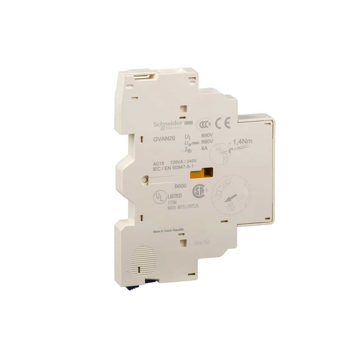 SCHNEIDER – Side GV2 & GV3, Auxiliary Contact Block, 2 No, Supplier Part Number: GVAN20 Qatar