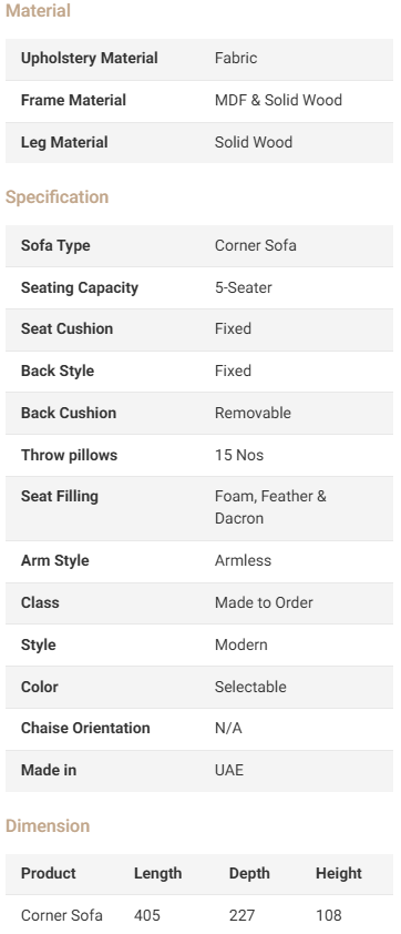 Elise Fabric Corner Sofa with Pouf – 1955/04