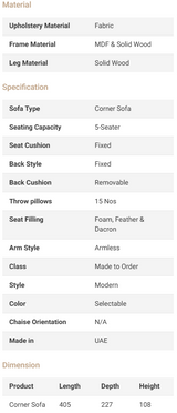 Elise Fabric Corner Sofa with Pouf – 1955/04