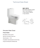 Single Piece Toilet (S-trap 250mm PP Seat Cover) 725*373*803MM -  White
