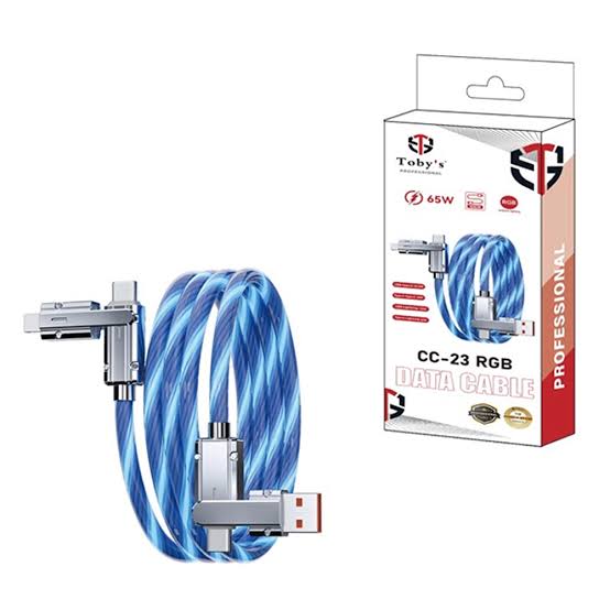 Toby’s CC-23 RGB 65W 4-in-1 Fast Charging & Data Cable with Type-C, Lightning & USB