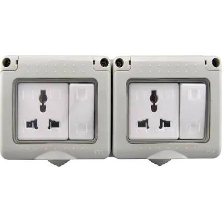 MODI Waterproof MD-HWD4010 D/FS-2SS 2 Gang Switch 2 Gang Socket IP55 Weatherproof Electrical Outlet