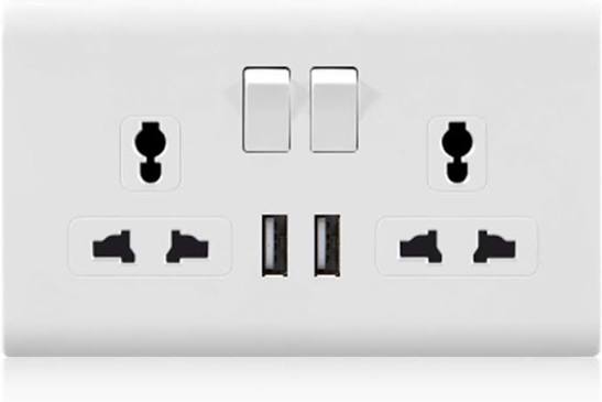 D1-033 Double Switch Multi Socket with 2 USB