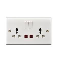 R093 MODI Bakelite 13A 2 Gang Switched Multi Function Socket with Neon MD-HWD5013 – Dual Outlet Wall Socket