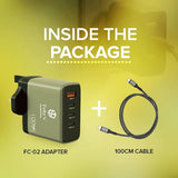 Toby’s FC-02 100W GaN Fast Charger, 3 USB-C & USB-A Ports, UK Plug with 1m Cable