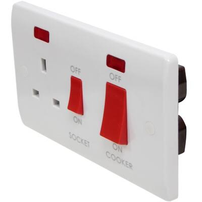R098 MODI Bakelite 45A Switch with Neon + 13A Switched Socket with Neon MD-HWD5018 – Heavy Duty Cooker Control Unit