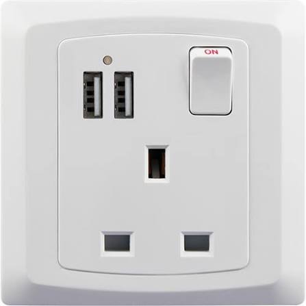 R403 V6 White V6-037 13A 1 gang switch + socket 2USB with neon