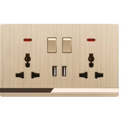 FE241 V5 Champagne Gold V5-018 Double MF Switched Socket with 2 USB