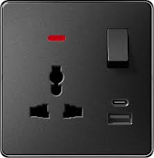 FE413 V7 Black V7-041 Multi Function Socket with 2 USB, Switch & Neon