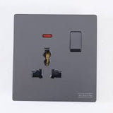 R430 V6 Gray V6-041 Multi Function Socket + 2 USB with Switch & Neon – Modular Universal Socket