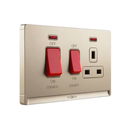 FE474 V5 Champagne Gold V5-035 45A Cooker Control Switch with 13A Socket