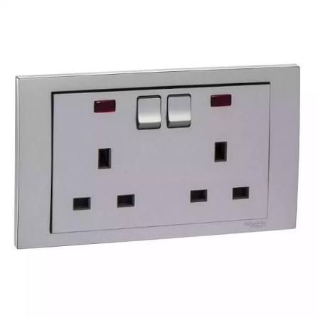 R436 V6 Gray V6-050 Switched Double 13A Socket with Neon – Modular Twin Power Socket