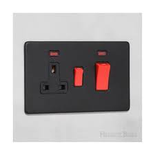 FE291 V1-035 Black 45A Cooker Switch with 13A Socket