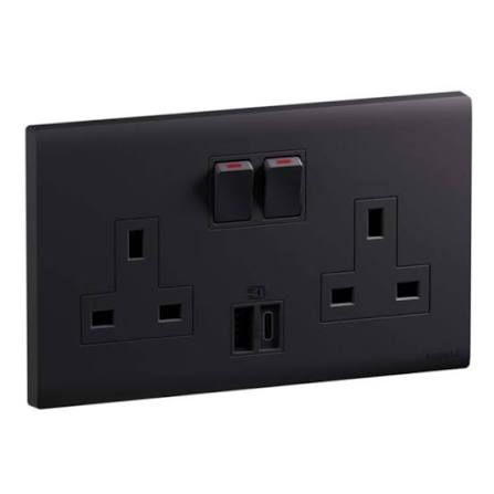 FE273 V5 Black V5-016 Double 13A Socket with Switch