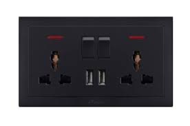 FE307 V5 Black V5-018 double MF switched socket with 2 USB