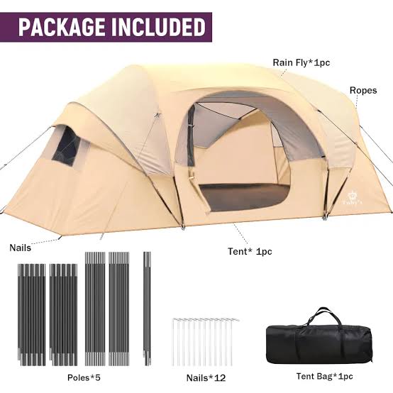 Toby’s 8–12 Person Tunnel Camping Tent – Weather Resistant Family Tent, 420 × 240 × 180 cm K