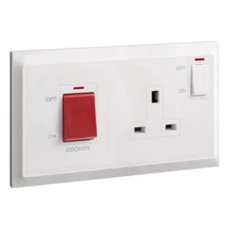 FE433 V7 White V7-052 45A Cooker Switch with 13A Socket