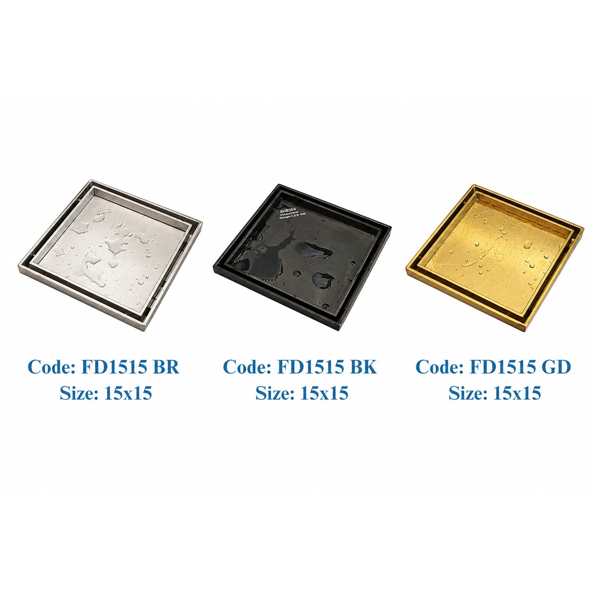 15×15 cm Square Floor Drain with 4-Inch Outlet – Gold Finish
