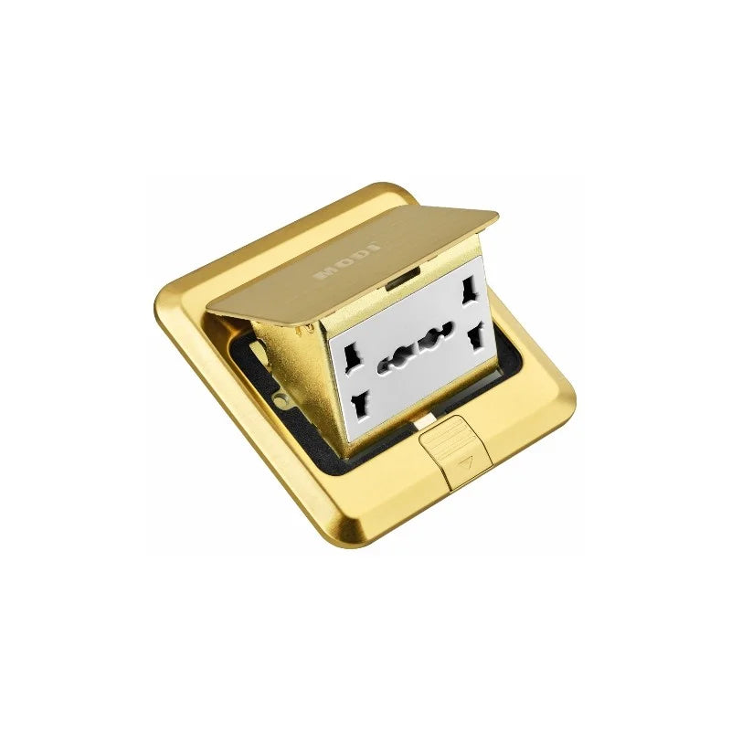 Q111 MODI Multi Socket with Computer Floor Socket Gold MD-HWA3004 | Premium Floor Power Outlet with Computer Connectivity