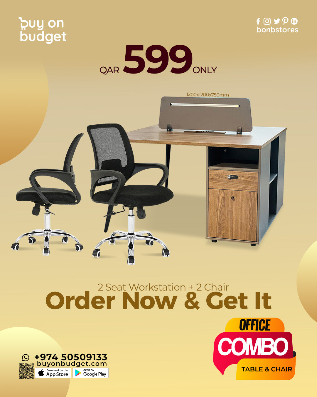 2 Seat Workstation + 2 Chair Combo